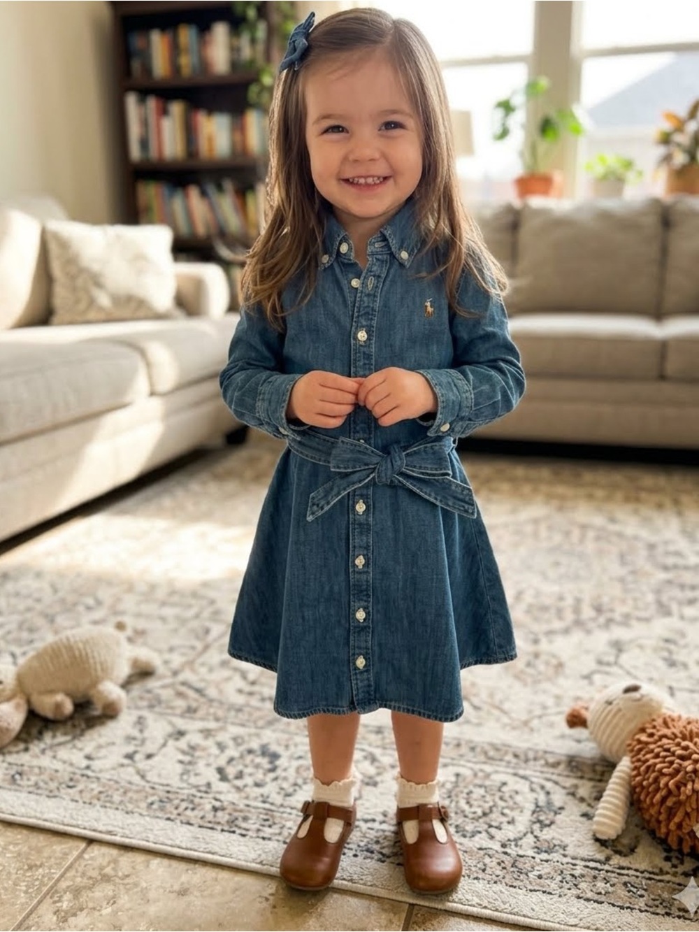 Polo Ralph Lauren Girls Belted Denim Shirt Fit & Flare Long Sleeve Dress Size 3T